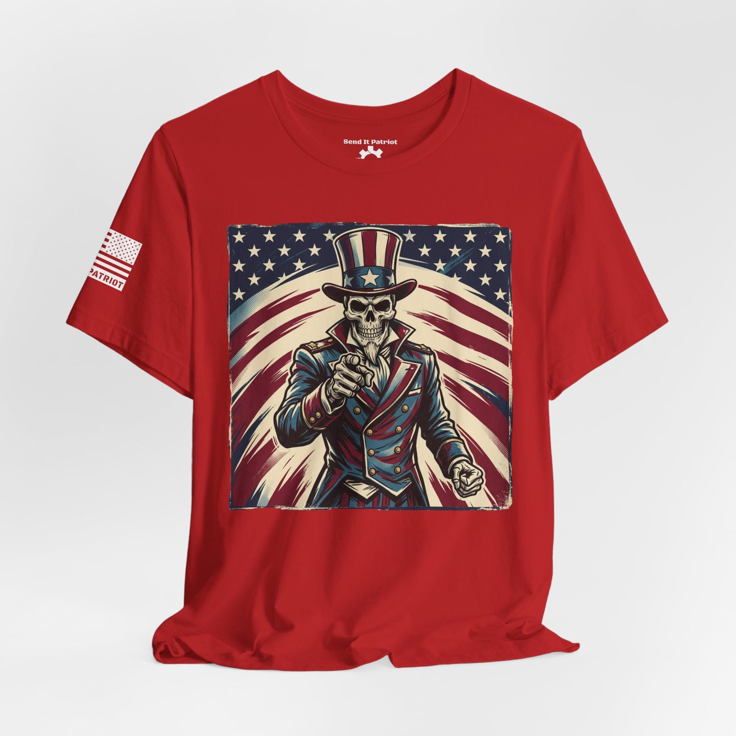Patriotic Skull Uncle Sam Tee — Vintage American Flag Graphic