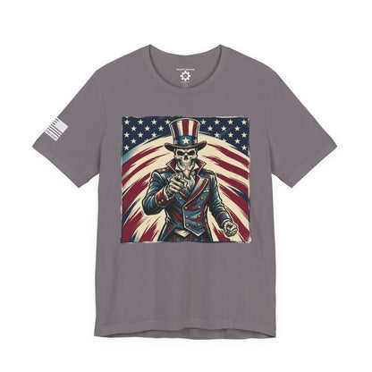 Patriotic Skull Uncle Sam Tee — Vintage American Flag Graphic