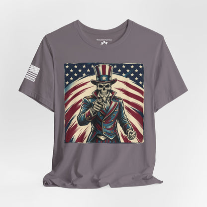 Patriotic Skull Uncle Sam Tee — Vintage American Flag Graphic