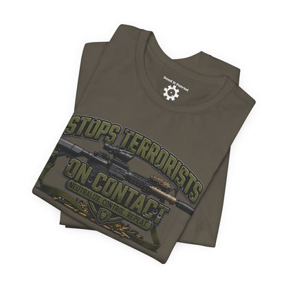 Stops Terrorists on Contact T-Shirt —  Patriotic Tee