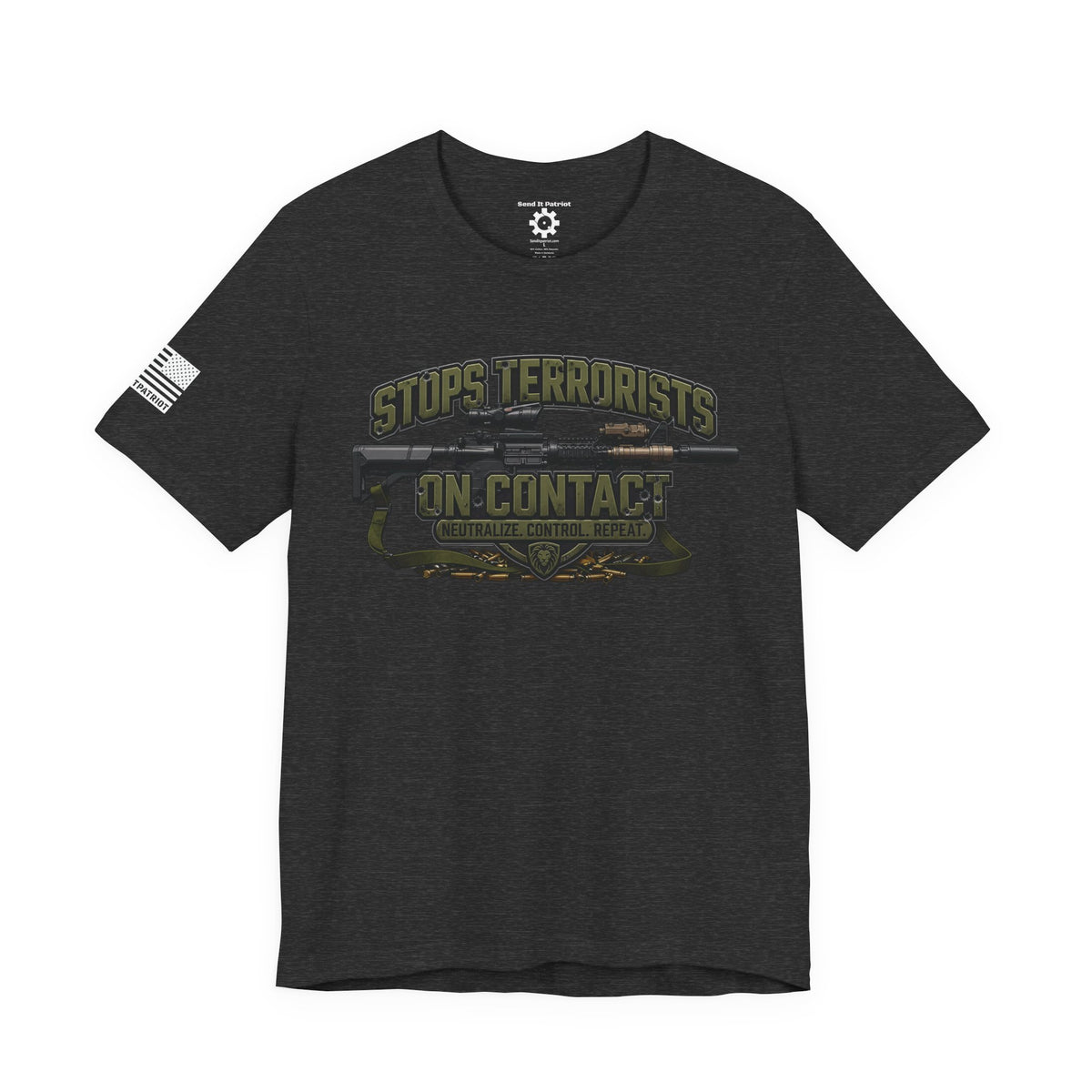 Stops Terrorists on Contact T-Shirt —  Patriotic Tee