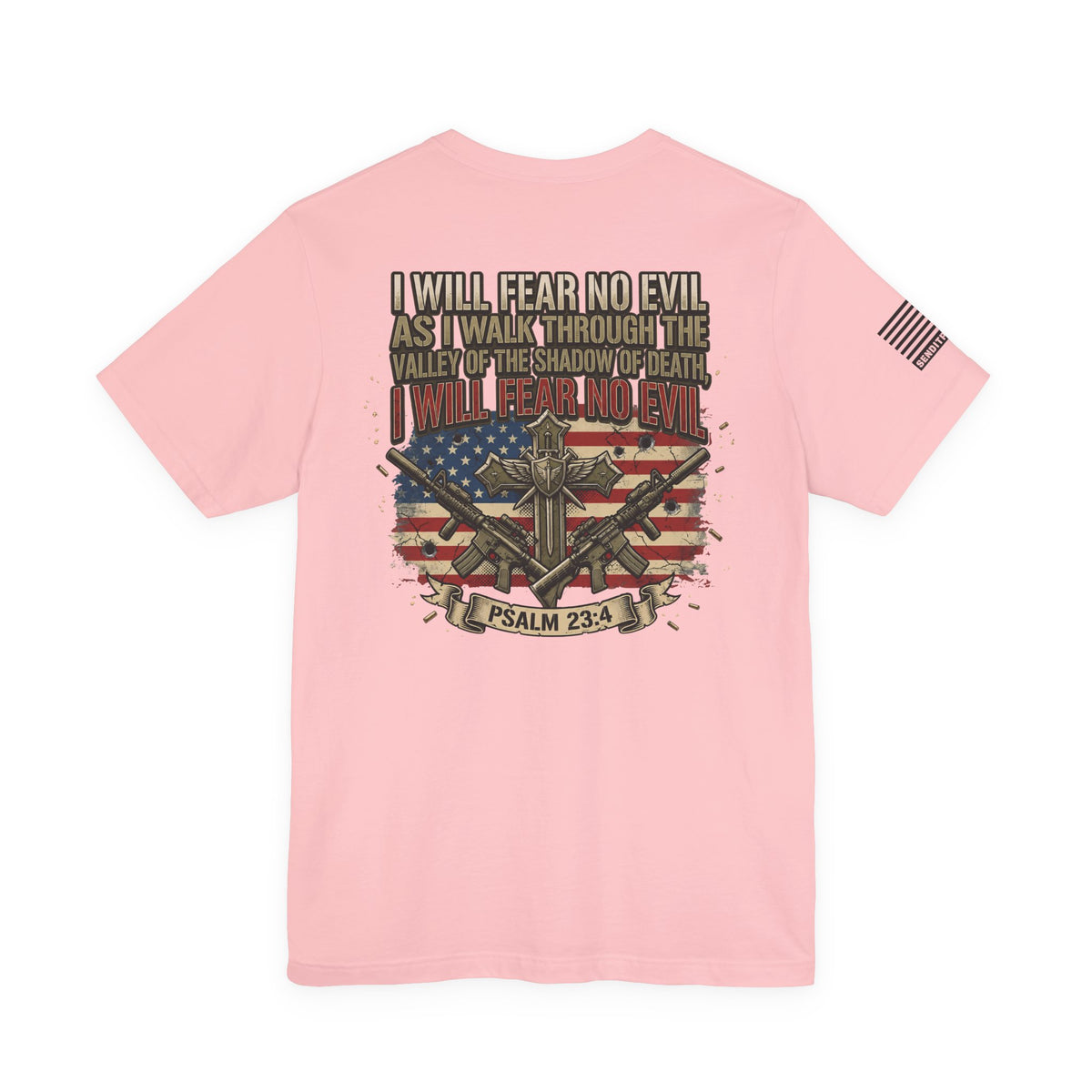 Psalm 23 Patriotic T-Shirt – “I Will Fear No Evil” Flag & Cross Design