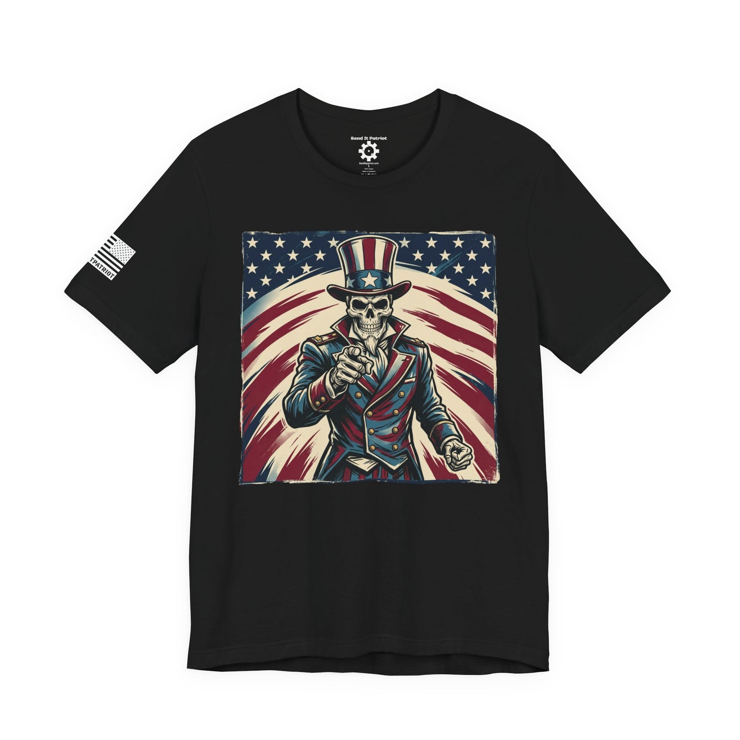 Patriotic Skull Uncle Sam Tee — Vintage American Flag Graphic