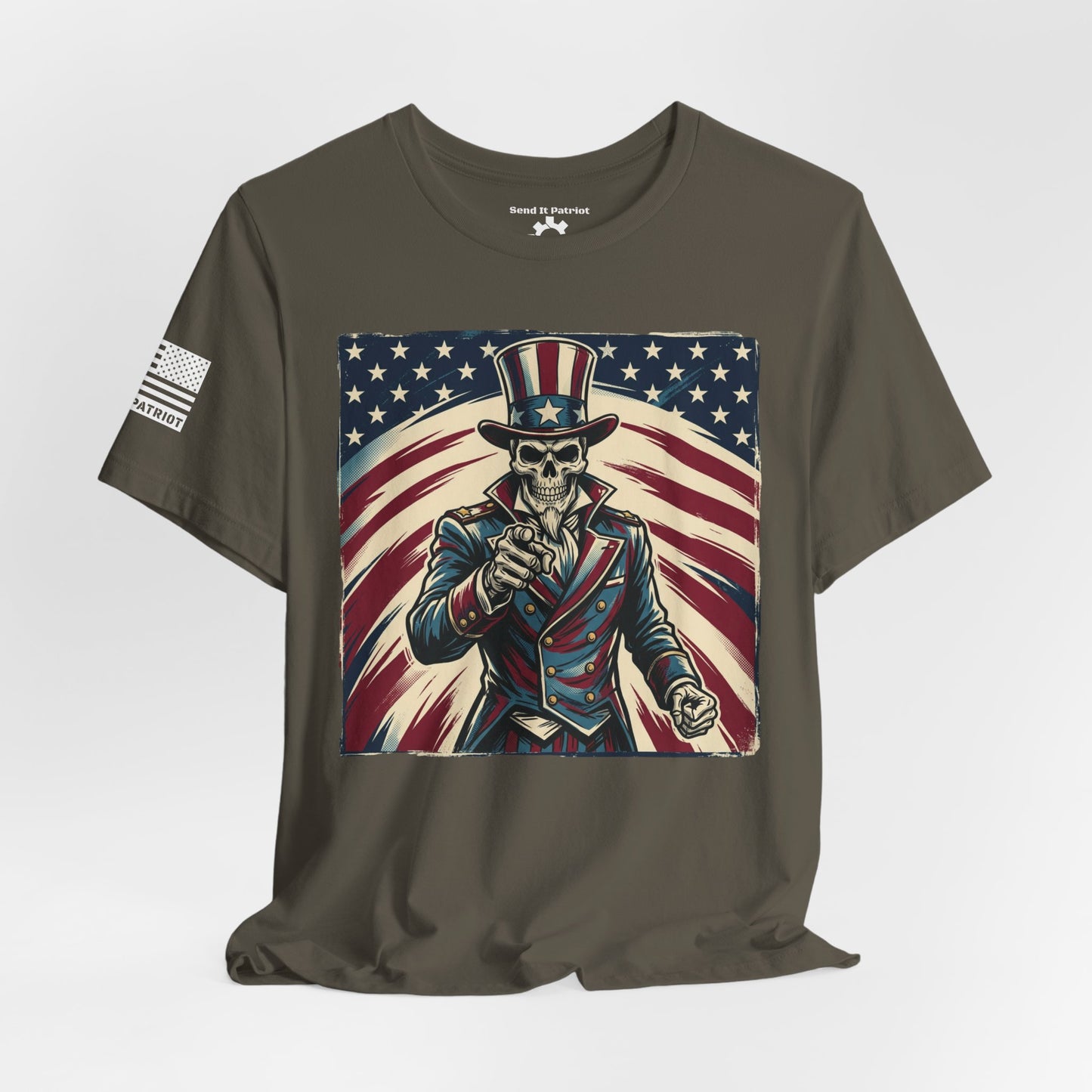 Patriotic Skull Uncle Sam Tee — Vintage American Flag Graphic