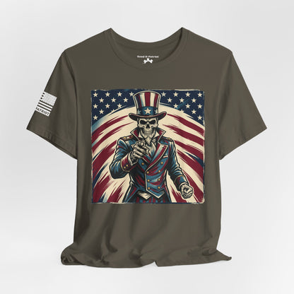 Patriotic Skull Uncle Sam Tee — Vintage American Flag Graphic