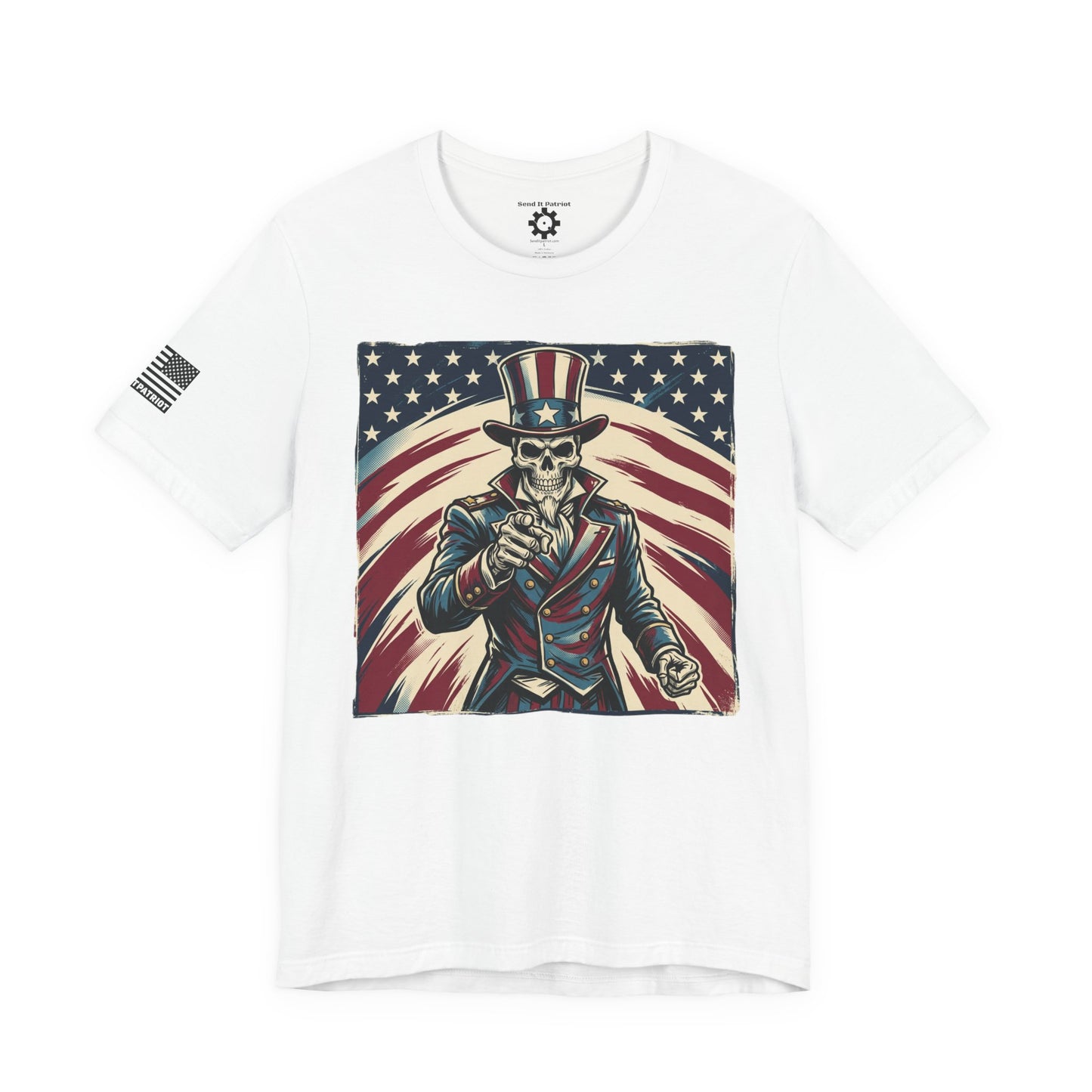 Patriotic Skull Uncle Sam Tee — Vintage American Flag Graphic