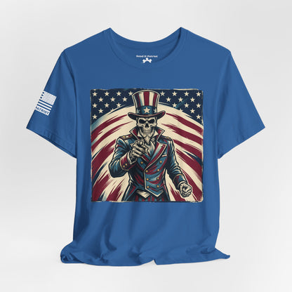 Patriotic Skull Uncle Sam Tee — Vintage American Flag Graphic