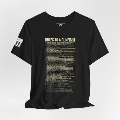 Gunfight Rules T-Shirt — "Rules to a Gunfight" Text List Tee