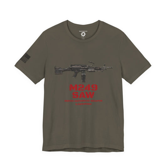 M249 SAW Rifle Graphic Tee — Military Weapons Print T-Shirt