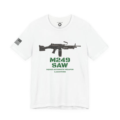 M249 SAW Rifle Graphic Tee — Military Weapons Print T-Shirt