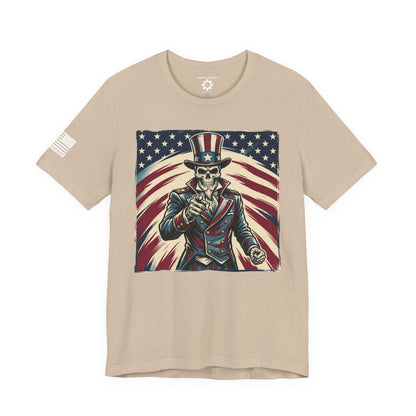 Patriotic Skull Uncle Sam Tee — Vintage American Flag Graphic