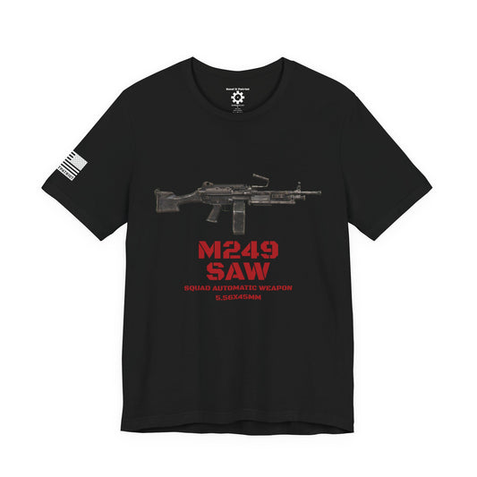 M249 SAW Rifle Graphic Tee — Military Weapons Print T-Shirt