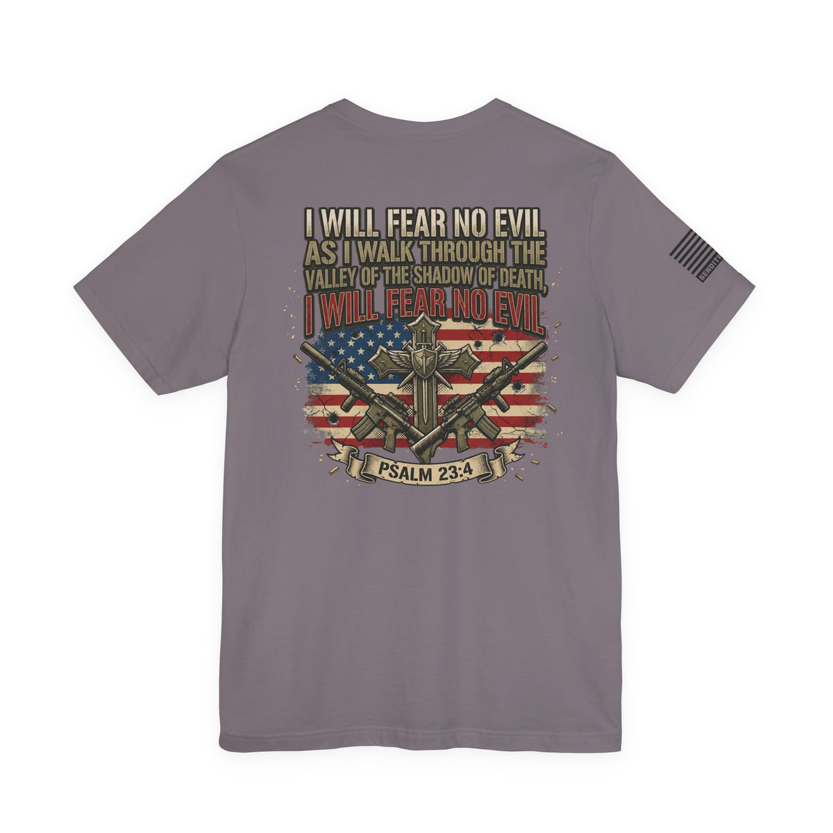 Psalm 23 Patriotic T-Shirt – “I Will Fear No Evil” Flag & Cross Design
