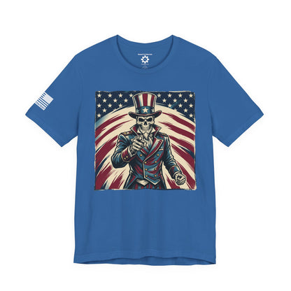 Patriotic Skull Uncle Sam Tee — Vintage American Flag Graphic