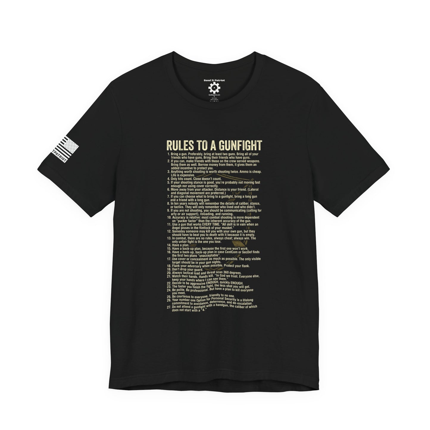 Gunfight Rules T-Shirt — "Rules to a Gunfight" Text List Tee