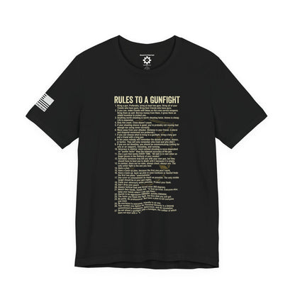 Gunfight Rules T-Shirt — "Rules to a Gunfight" Text List Tee