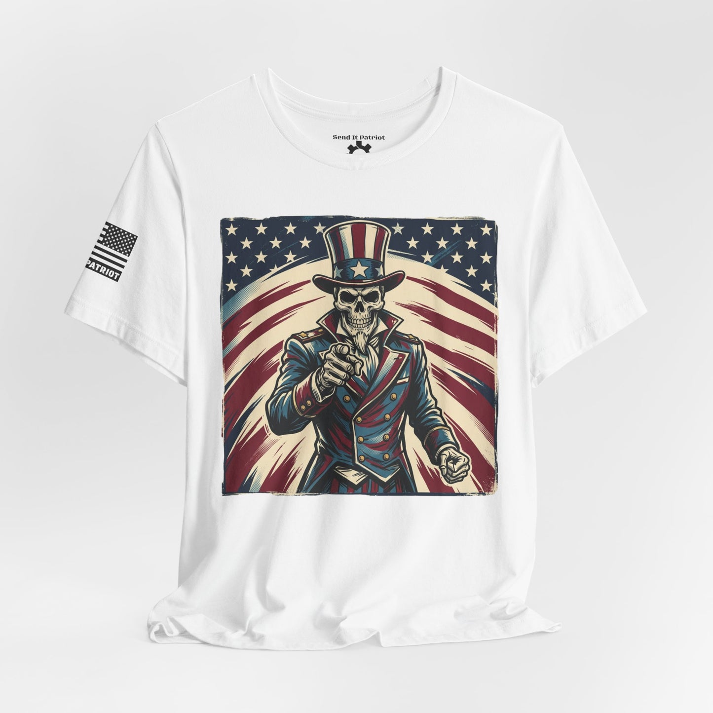 Patriotic Skull Uncle Sam Tee — Vintage American Flag Graphic