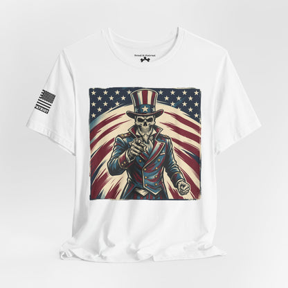 Patriotic Skull Uncle Sam Tee — Vintage American Flag Graphic