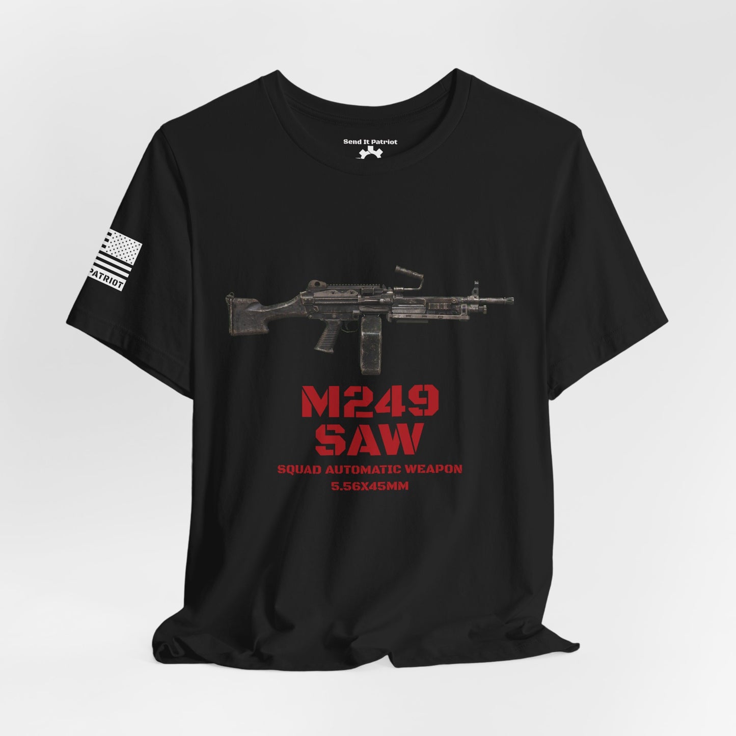 M249 SAW Rifle Graphic Tee — Military Weapons Print T-Shirt