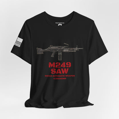 M249 SAW Rifle Graphic Tee — Military Weapons Print T-Shirt