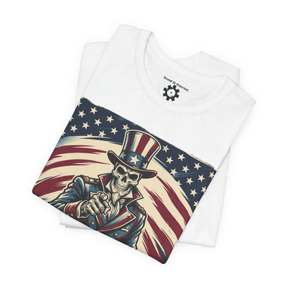 Patriotic Skull Uncle Sam Tee — Vintage American Flag Graphic