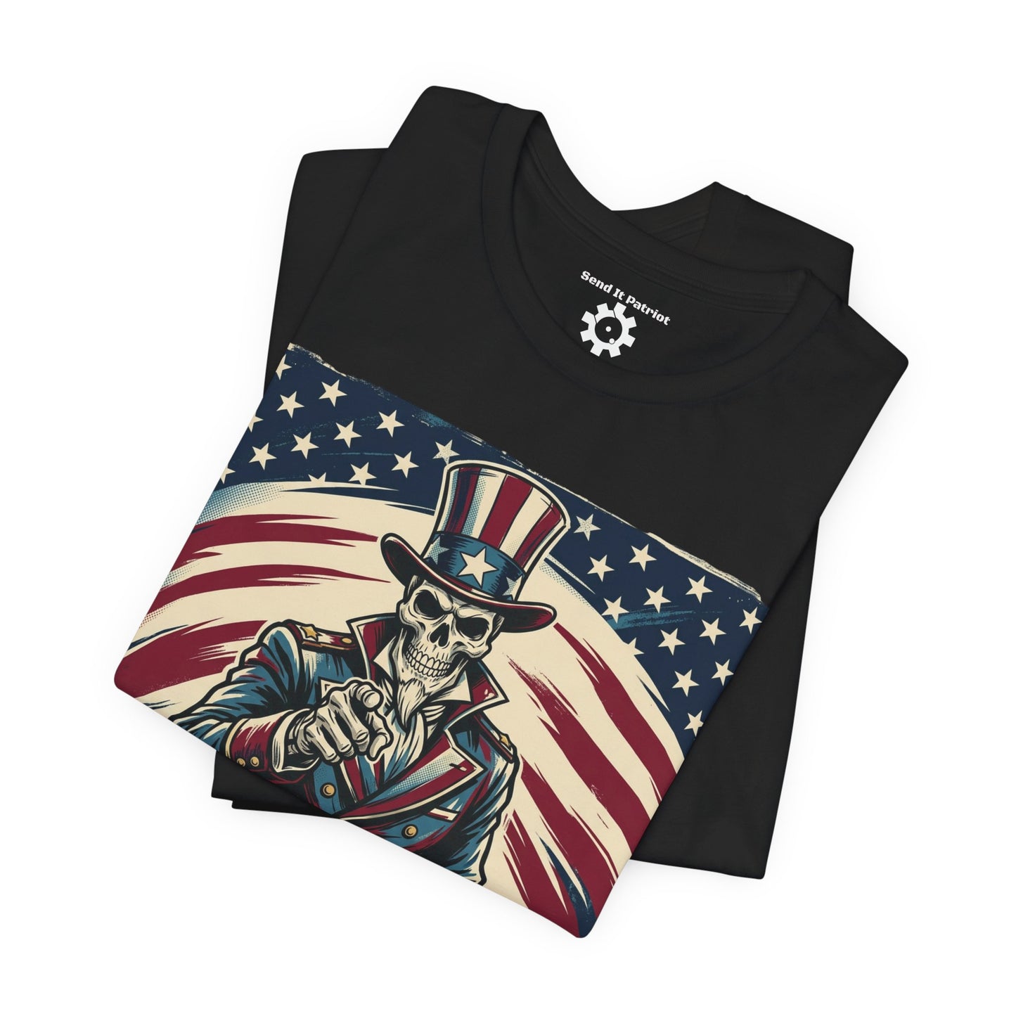 Patriotic Skull Uncle Sam Tee — Vintage American Flag Graphic