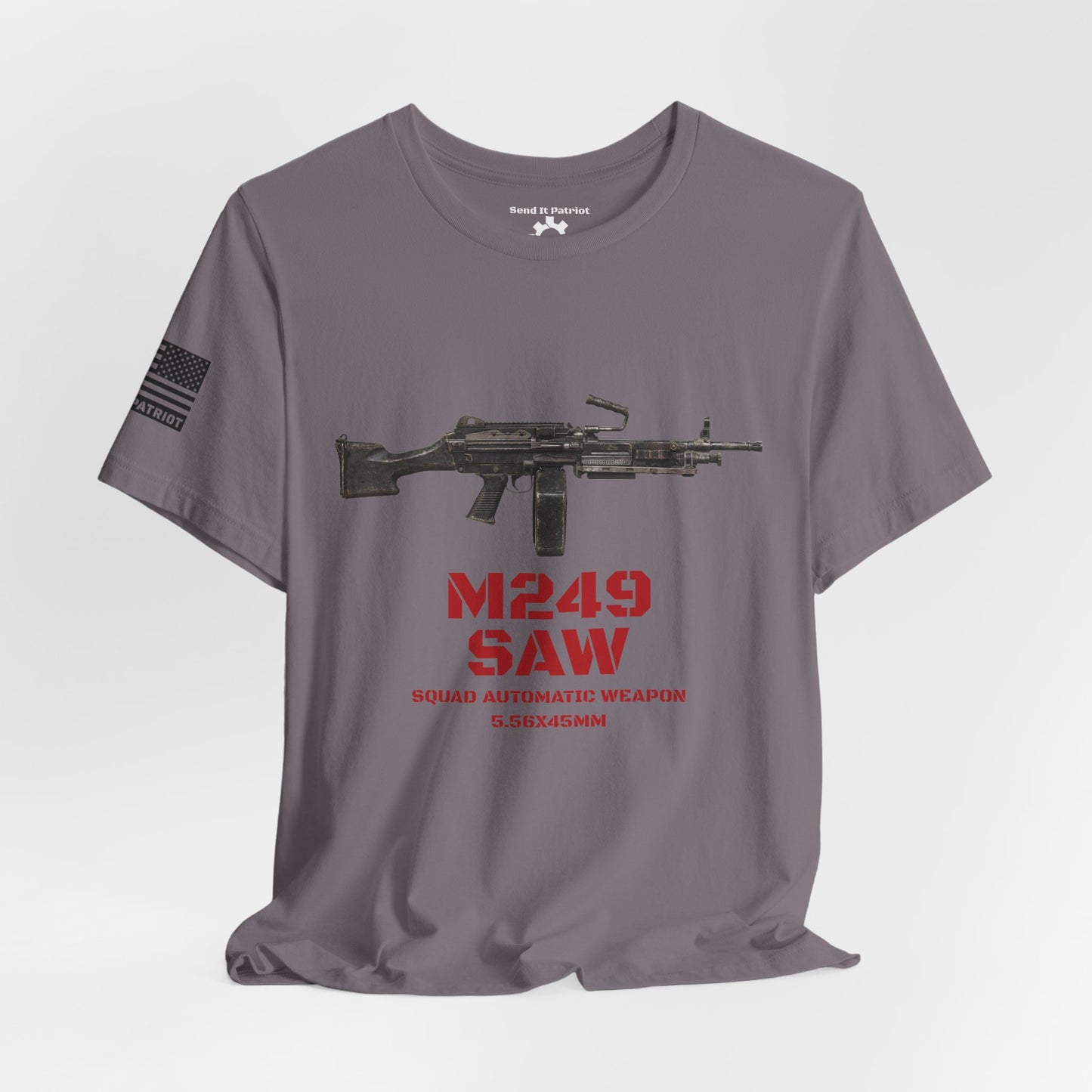 M249 SAW Rifle Graphic Tee — Military Weapons Print T-Shirt
