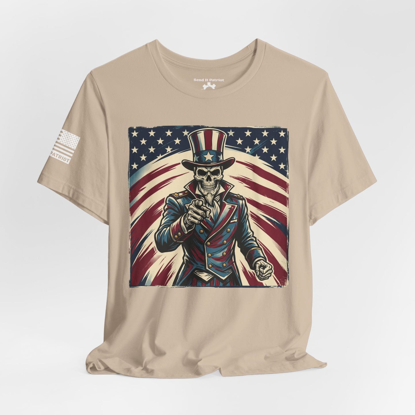 Patriotic Skull Uncle Sam Tee — Vintage American Flag Graphic