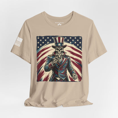 Patriotic Skull Uncle Sam Tee — Vintage American Flag Graphic