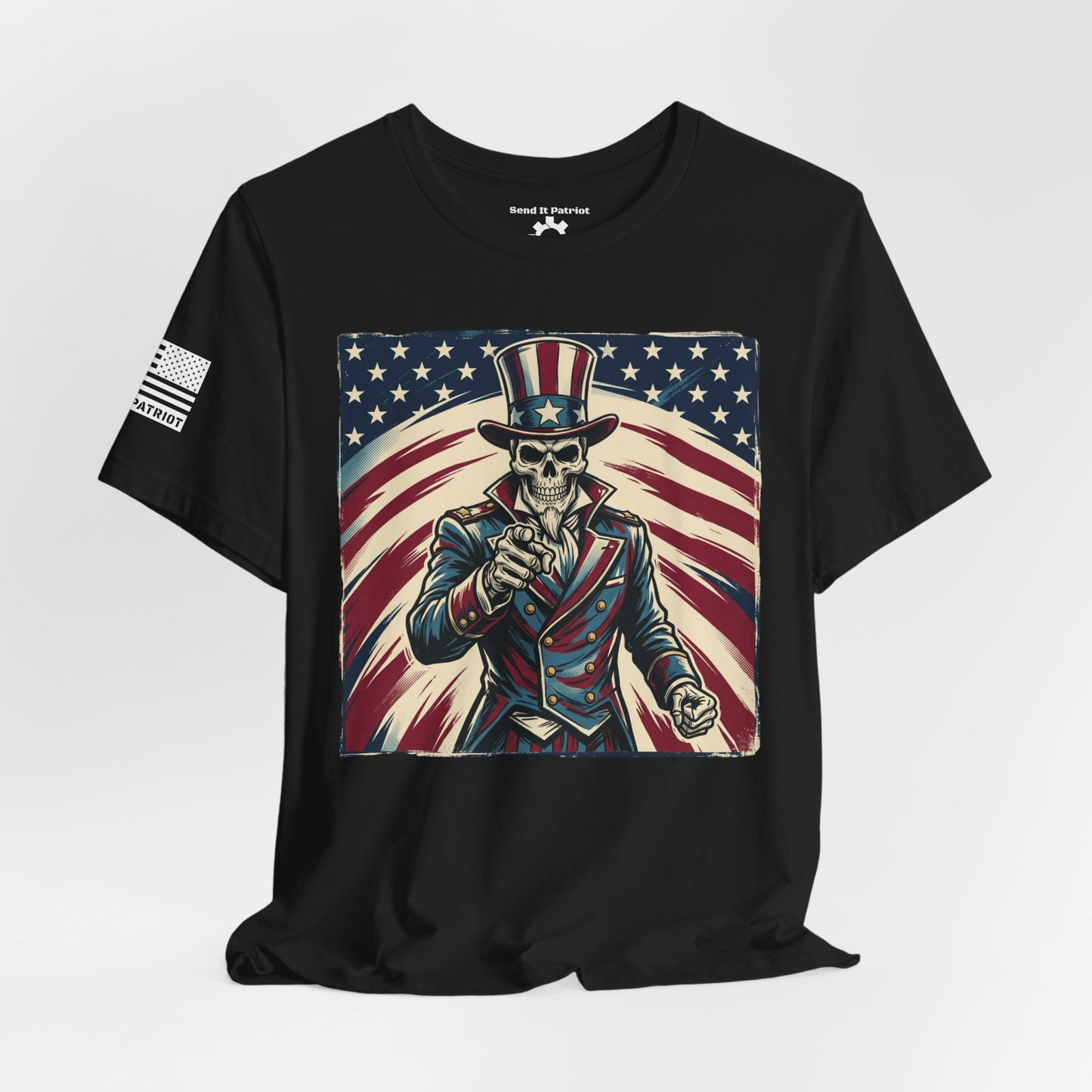 Patriotic Skull Uncle Sam Tee — Vintage American Flag Graphic